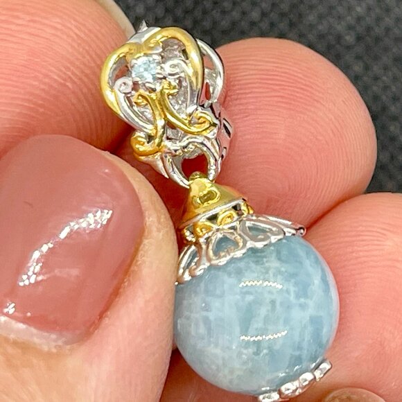 Michael Valitutti Gems en Vogue aquamarine zircon pendant charm 925 silver 18k - Picture 3 of 6